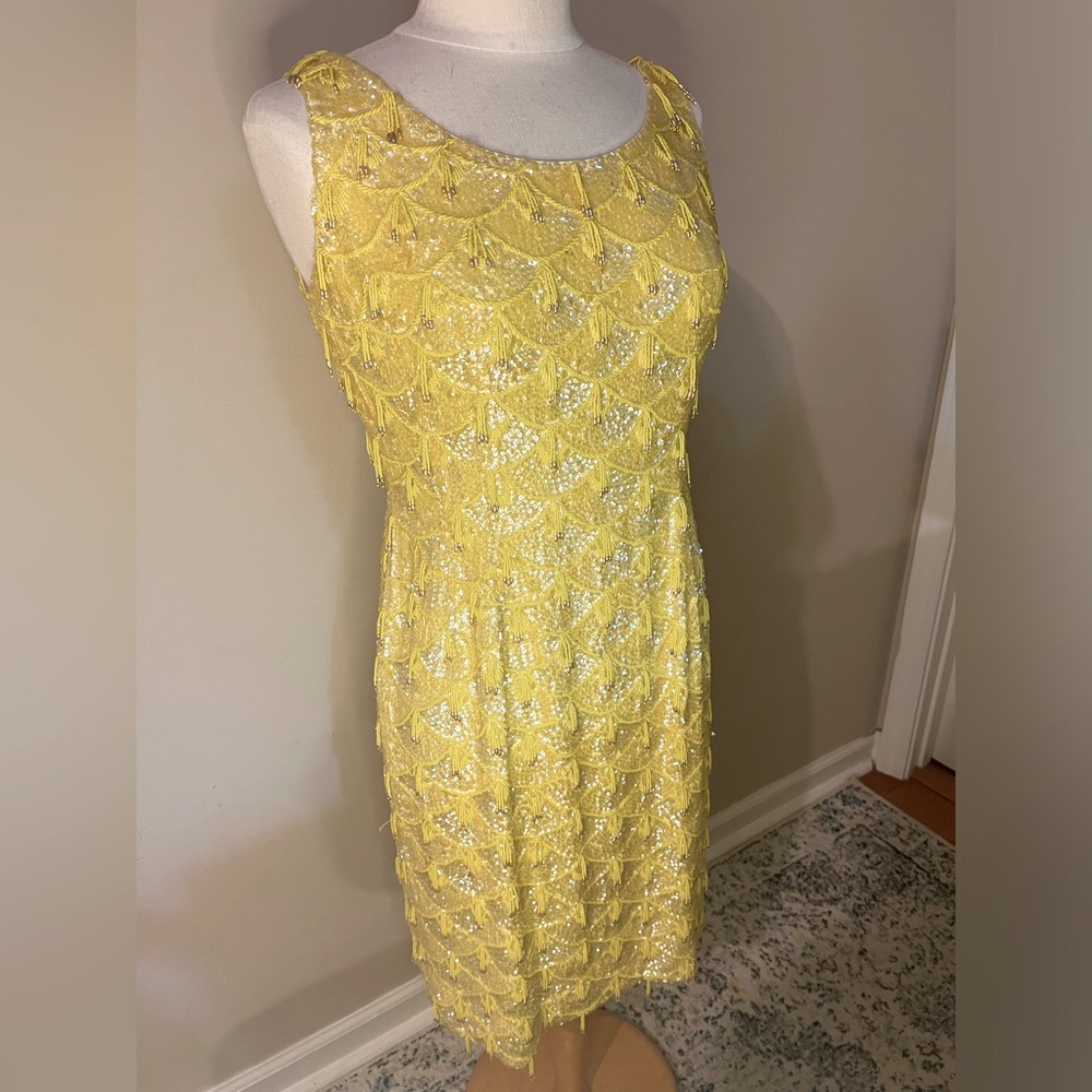 Alexander’s Boutique vintage, yellow sequin midi dress